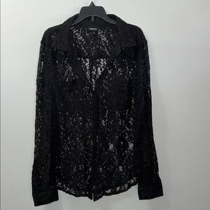 Torrid Black Long Sleeve Notched Collar Lace Blouse